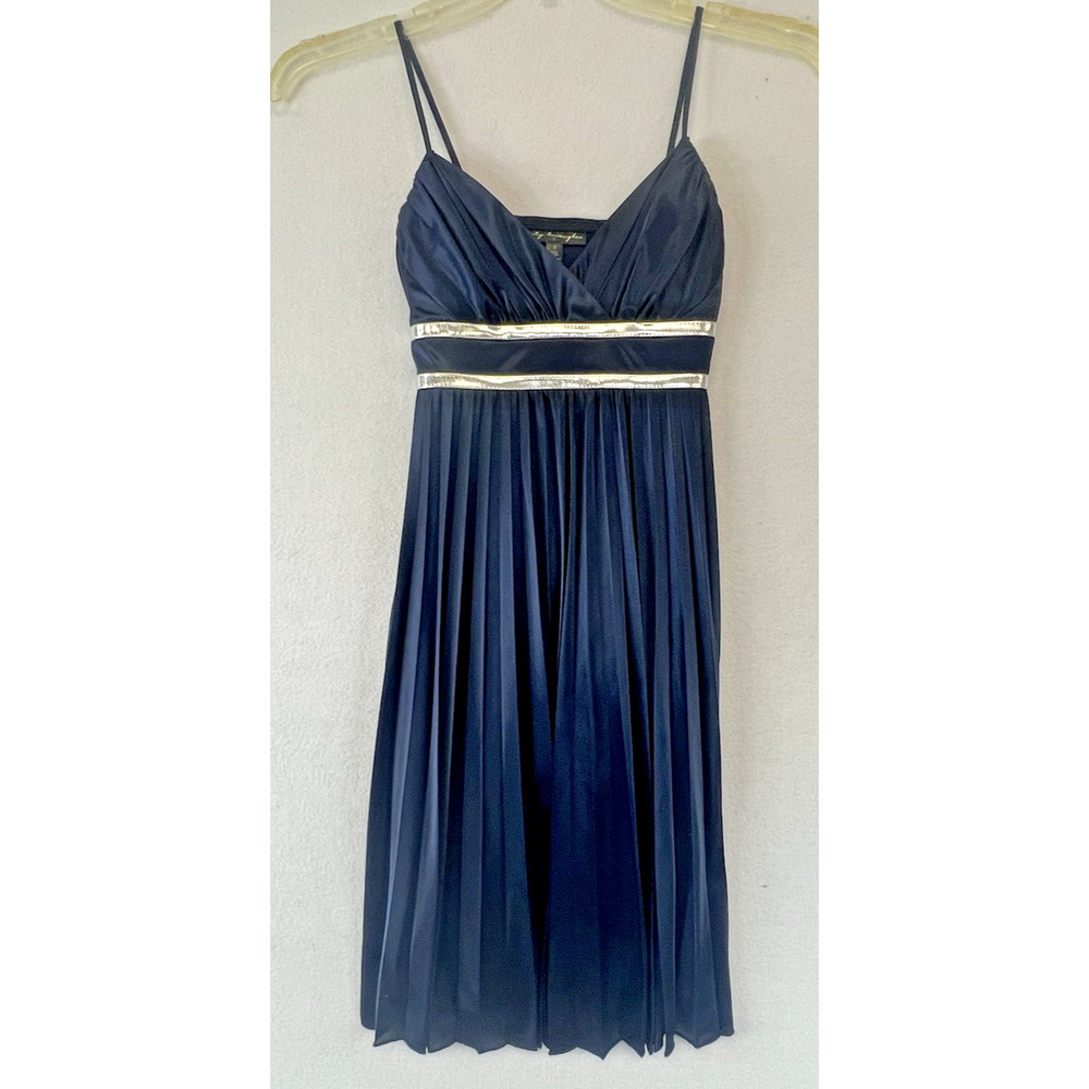 Vintage Y2K City Triangles‎ Small Empire Waist Babydoll Pleated Navy Silver